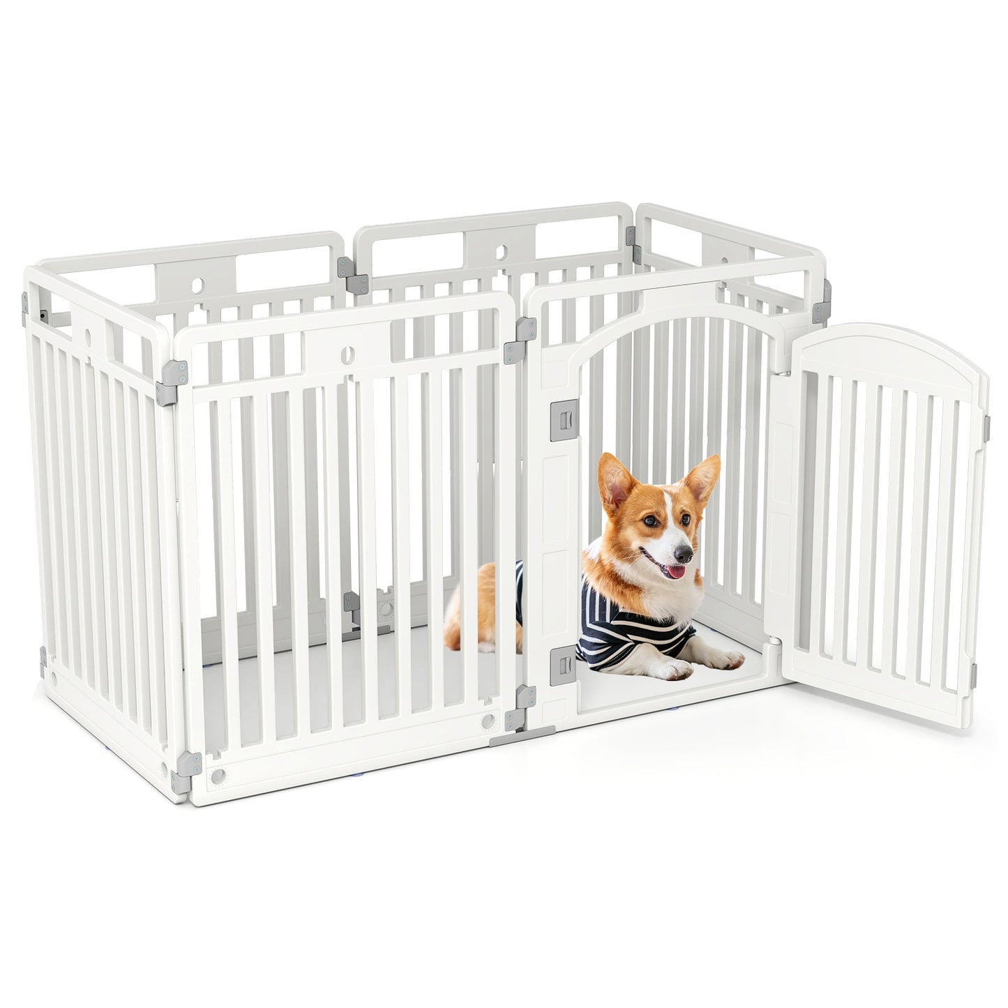 81CM 6-Panel Dog Playpen with Secure Locking Door and Ground Stakes-White