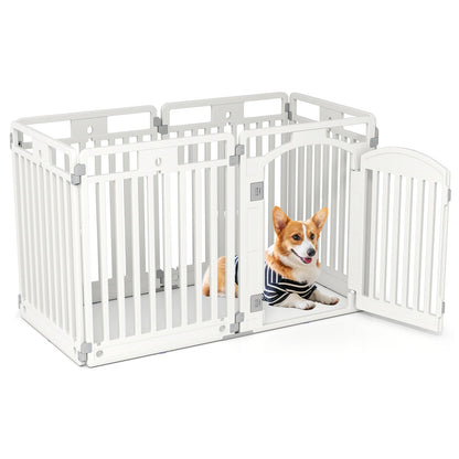 81CM 6-Panel Dog Playpen with Secure Locking Door and Ground Stakes-White