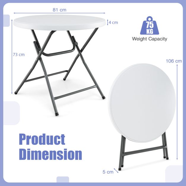 81 CM Round Folding Plastic Table with Thickened HDPE Tabletop