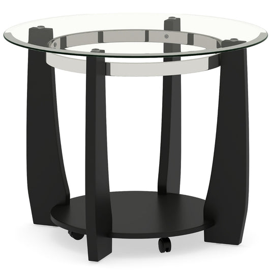 81CM 2-Tier Round Center Table with Storage Shelf and Solid Rubber Wood Legs-Black