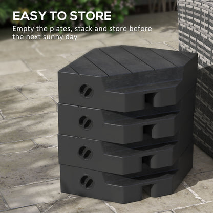 Outsunny Umbrella Weights for Cantilever Parasols, Set of 4 Heavy Duty Parasol Base Stand Weights, 80kg Sand or 60kg Water Filled, Black
