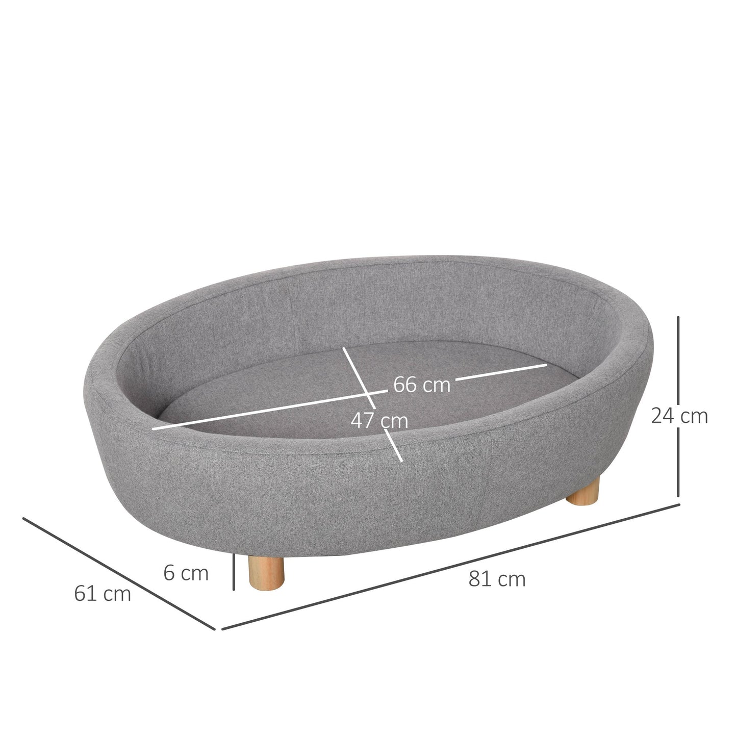 PawHut Pet Sofa Soft Couch Sponge Cushioned Bed Wooden legs, Light Grey