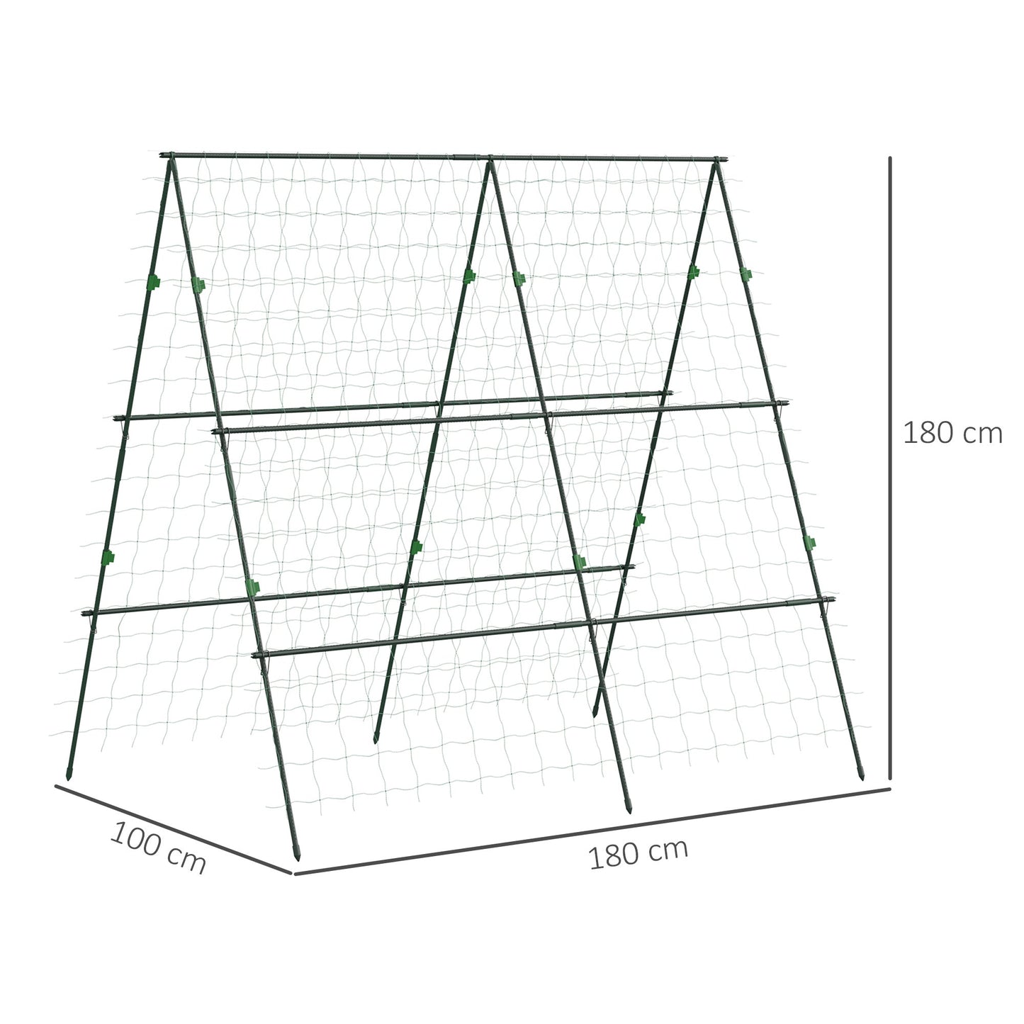 Outsunny Garden Cucumber Trellis for Climbing Plants, A-Frame Trellis Plant Support with Climbing Net, DIY Adjustable Cucumber Support Frame for Raised Bed, Vegetables, Flowers, Fruit, Green