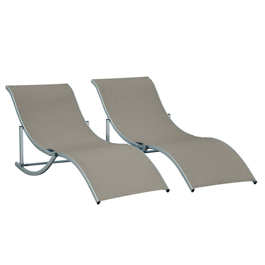 Outsunny Zestaw 2 składanych leżaków w kształcie litery S, leżaków ogrodowych, leżaków ogrodowych, na patio, plażę, jasnoszary
