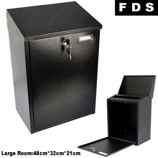 Steel Lockable Postbox Locking Home Letter Post Box Wall Mounted-Black