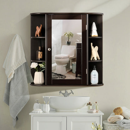 3-Tier Mirrored Wall Mounted Bathroom Cabinet-Brown