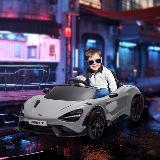 سيارة كهربائية للأطفال مرخصة من AIYAPLAY McLaren 765LT بقوة 12 فولت مع أبواب على شكل فراشة وعجلات نقل تعمل بالتحكم عن بعد باللون الرمادي