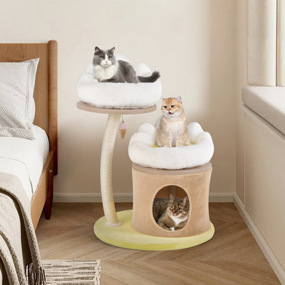 83cm Flower Cat Tree with Sisal Scratching Post and Top Perch-White