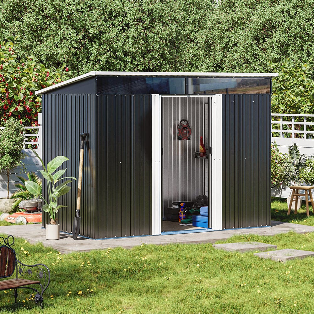 8.6 ft Garden Bike Sheds Metal Storage Shed with Lockable Sliding Doors