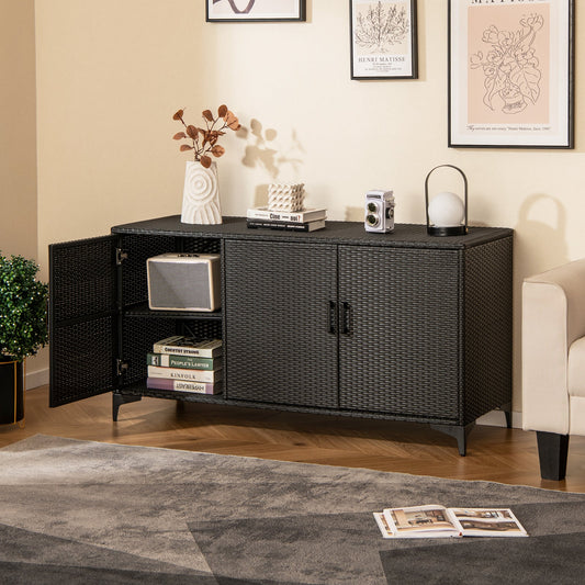 318 L Patio Wicker Storage Cabinet Deck Box z wyjmowanymi półkami - czarny