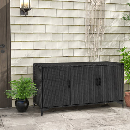 318 L Patio Wicker Storage Cabinet Deck Box z wyjmowanymi półkami - czarny