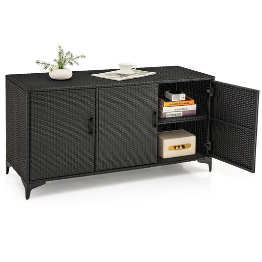 318 L Patio Wicker Storage Cabinet Deck Box z wyjmowanymi półkami - czarny