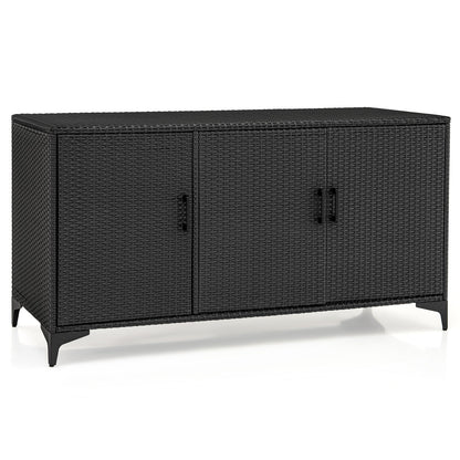318 L Patio Wicker Storage Cabinet Deck Box z wyjmowanymi półkami - czarny