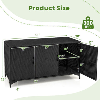 318 L Patio Wicker Storage Cabinet Deck Box z wyjmowanymi półkami - czarny