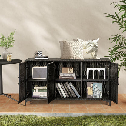 318 L Patio Wicker Storage Cabinet Deck Box with Removable Shelves-Black