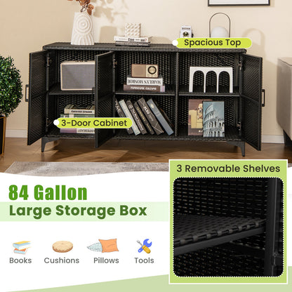 318 L Patio Wicker Storage Cabinet Deck Box z wyjmowanymi półkami - czarny