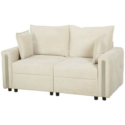 HOMCOM 2 Seater Sofa with Lift-Up Storage, 168 cm Comfy Velvet Small Couch with Wide Deep Seat, Plush Backrest, Thick Padding, 2 Pillows, Loveseat for Living Room, Home Office, Beige