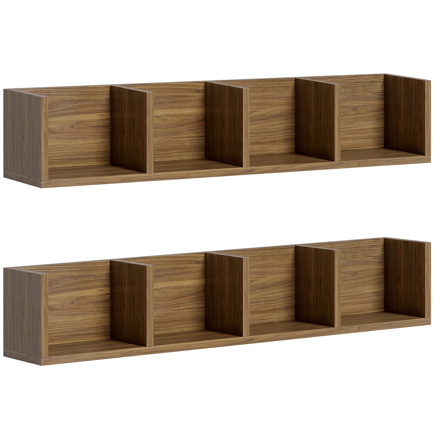 HOMCOM Wooden Shelf Organiser Unit, Wall Mounts Set of 2 84 CD / 56 DVD/Blu-ray/ Media Storage Racks 4 Cubes, Walnut Brown