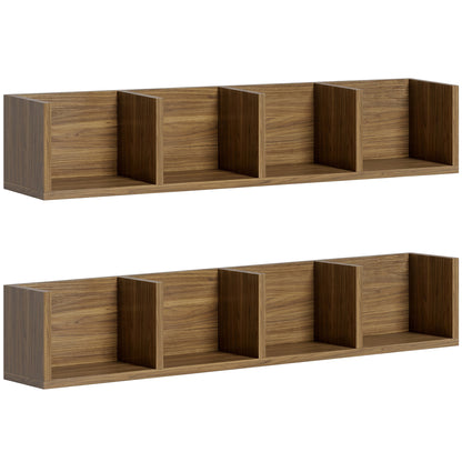 HOMCOM Wooden Shelf Organiser Unit, Wall Mounts Set of 2 84 CD / 56 DVD/Blu-ray/ Media Storage Racks 4 Cubes, Walnut Brown
