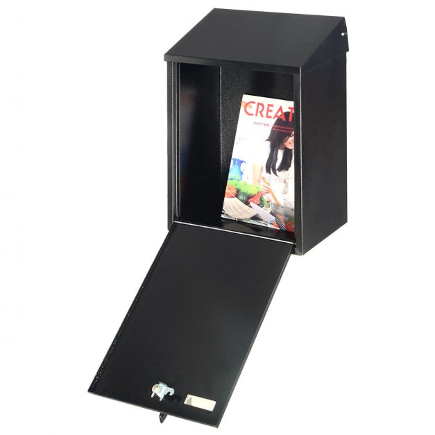 Steel Lockable Postbox Locking Home Letter Post Box Wall Mounted-Black