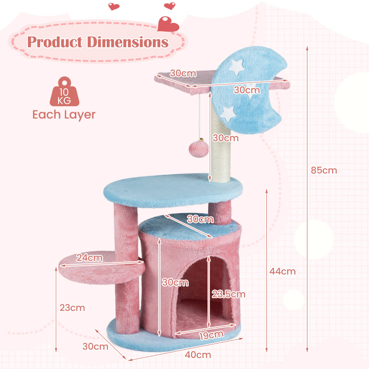 85 CM Cute Aesthetic Cat Tree with Sisal Scratching Post
