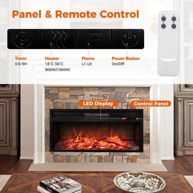 86 cm 5000 BTU Recessed Electric Fireplace Insert with Remote Control