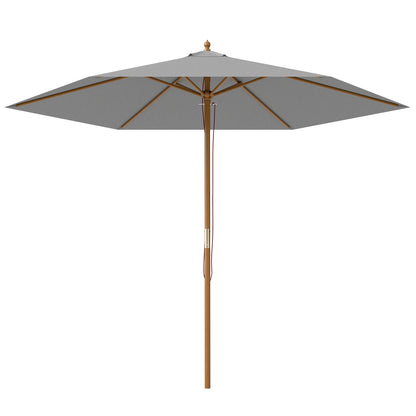 Outsunny 2.5m Wood Garden Parasol Sun Shade Patio Outdoor Wooden Umbrella Canopy Light Grey