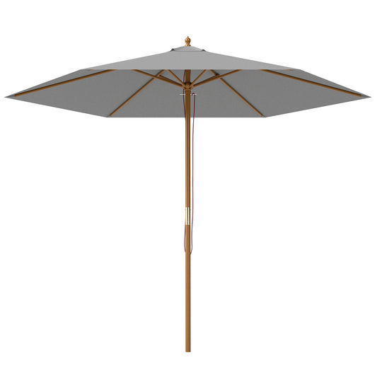 Outsunny 2,5 m Drewniany Parasol Ogrodowy Patio Zewnętrzny Drewniany Baldachim Parasola, Stołowy Parasol Rynkowy z Otworami, Słup 38 mm, Mechanizm Linowy, Jasnoszary