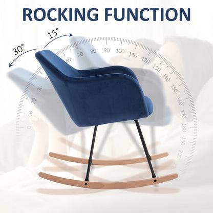 Rocking Armchair with Wooden Leg Metal Frame for Home Office Blue