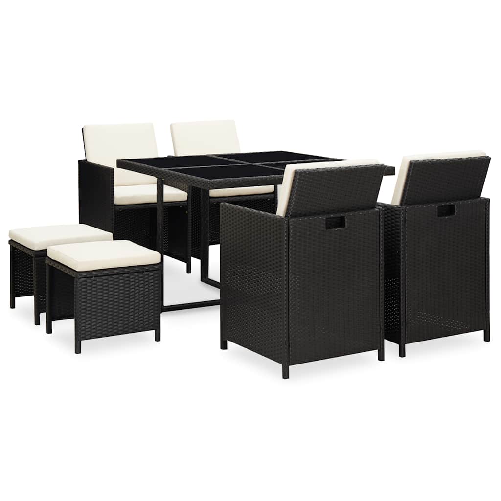 vidaXL 9 Piece Outdoor Dining Set with Cushions Poly Rattan Black 2