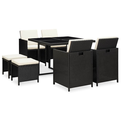 vidaXL 9 Piece Outdoor Dining Set with Cushions Poly Rattan Black 2