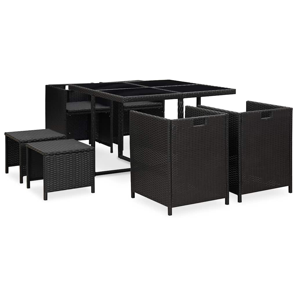 vidaXL 9 Piece Outdoor Dining Set with Cushions Poly Rattan Black 3