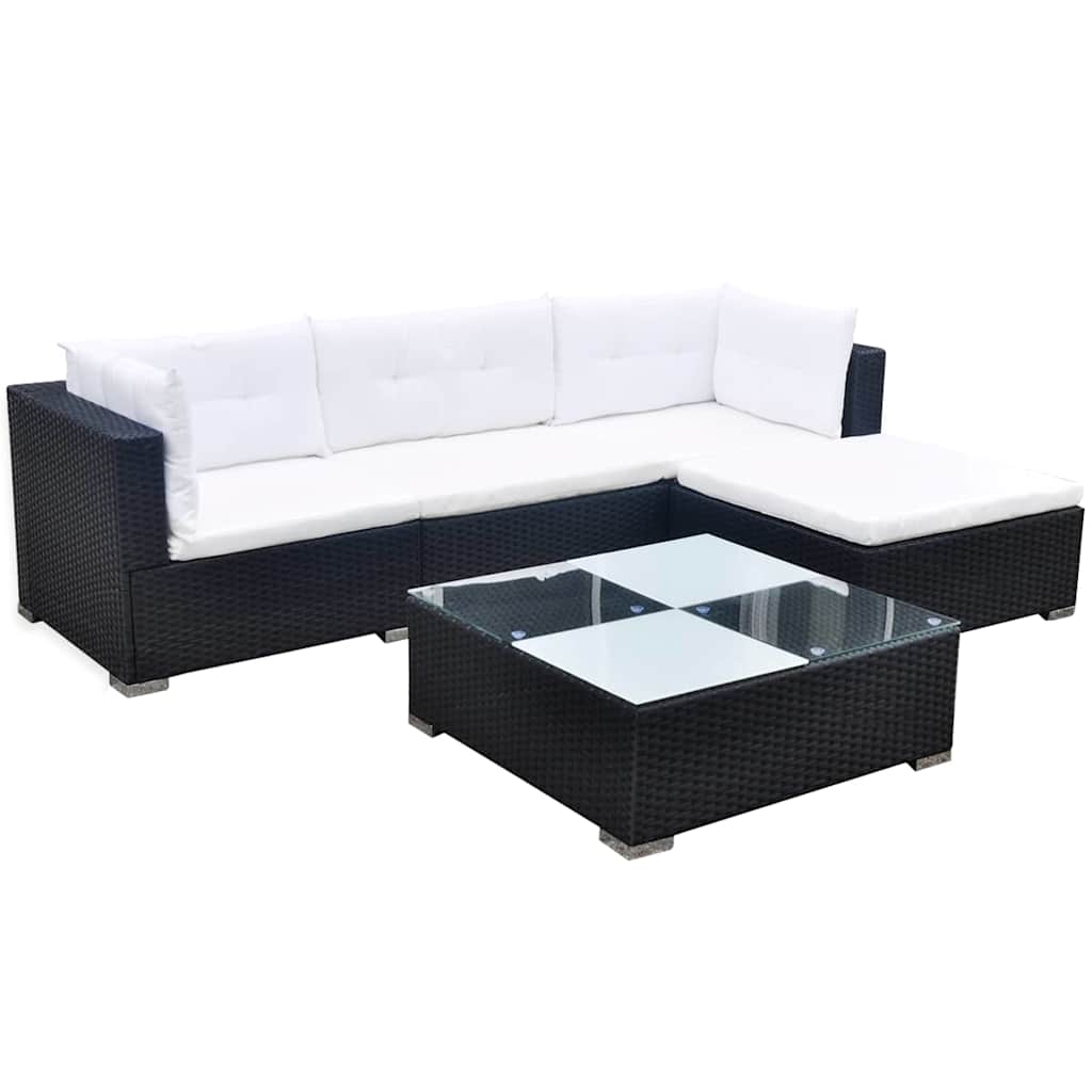 42740 vidaXL 5 Piece Garden Lounge Set with Cushions Poly Rattan Black 2