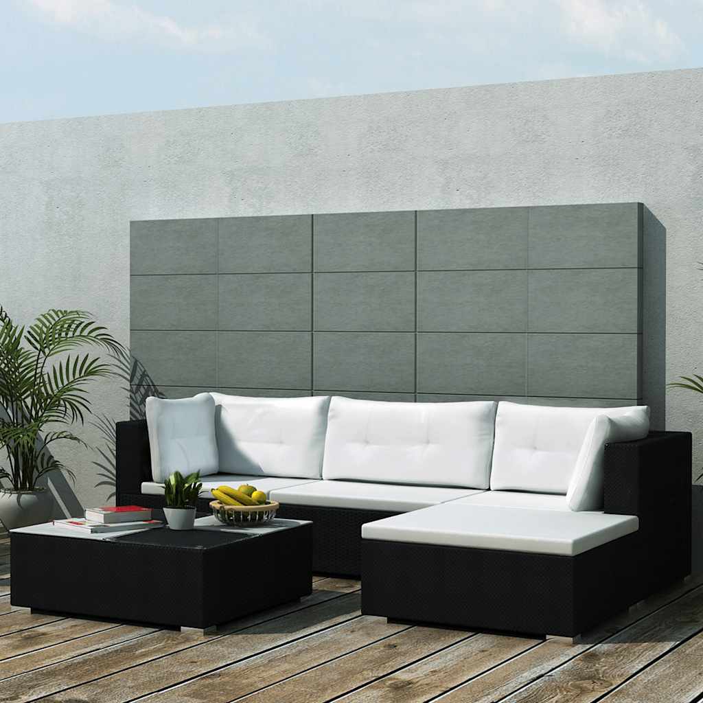 42740 vidaXL 5 Piece Garden Lounge Set with Cushions Poly Rattan Black 1