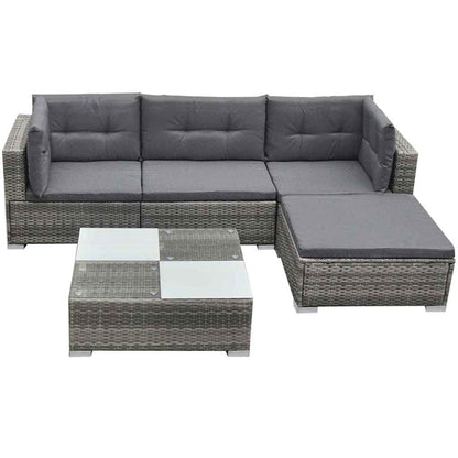 42741 vidaXL 5 Piece Garden Lounge Set with Cushions Poly Rattan Grey 2