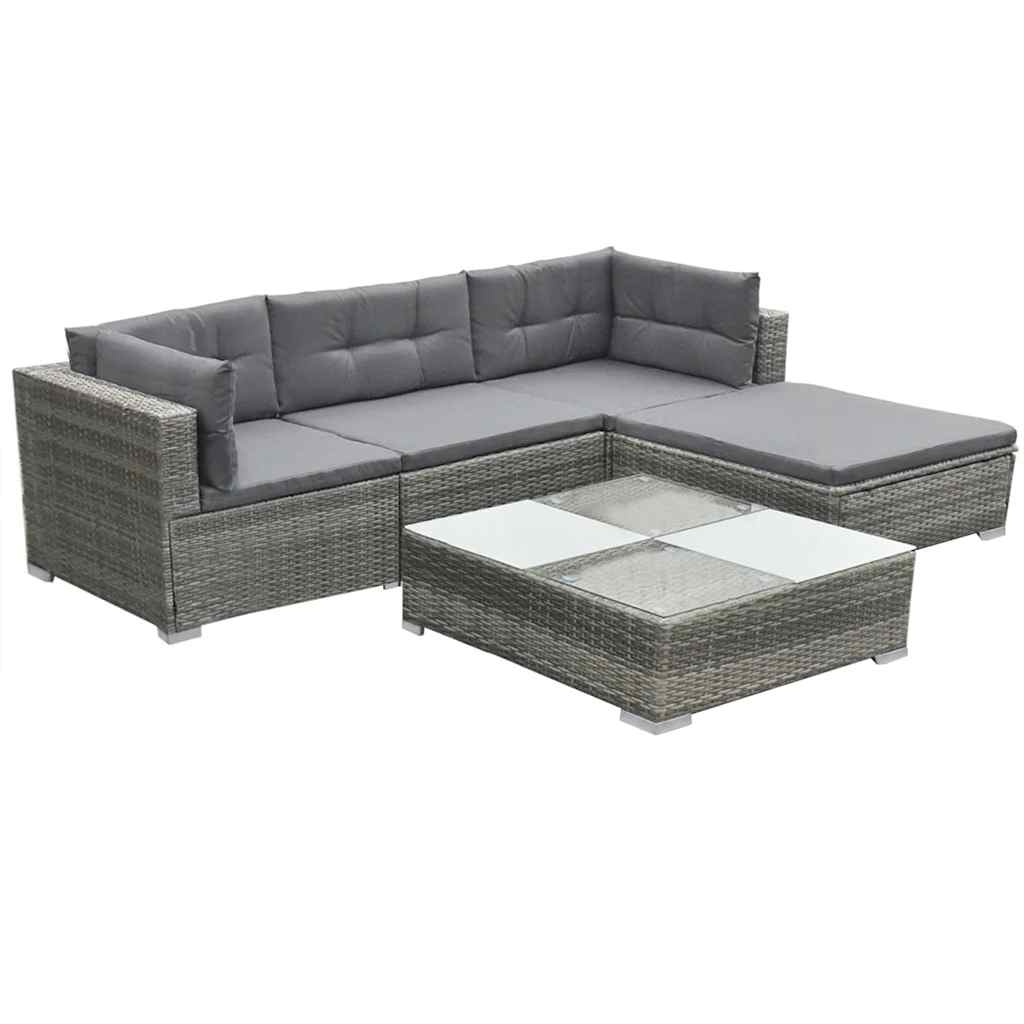 42741 vidaXL 5 Piece Garden Lounge Set with Cushions Poly Rattan Grey 3