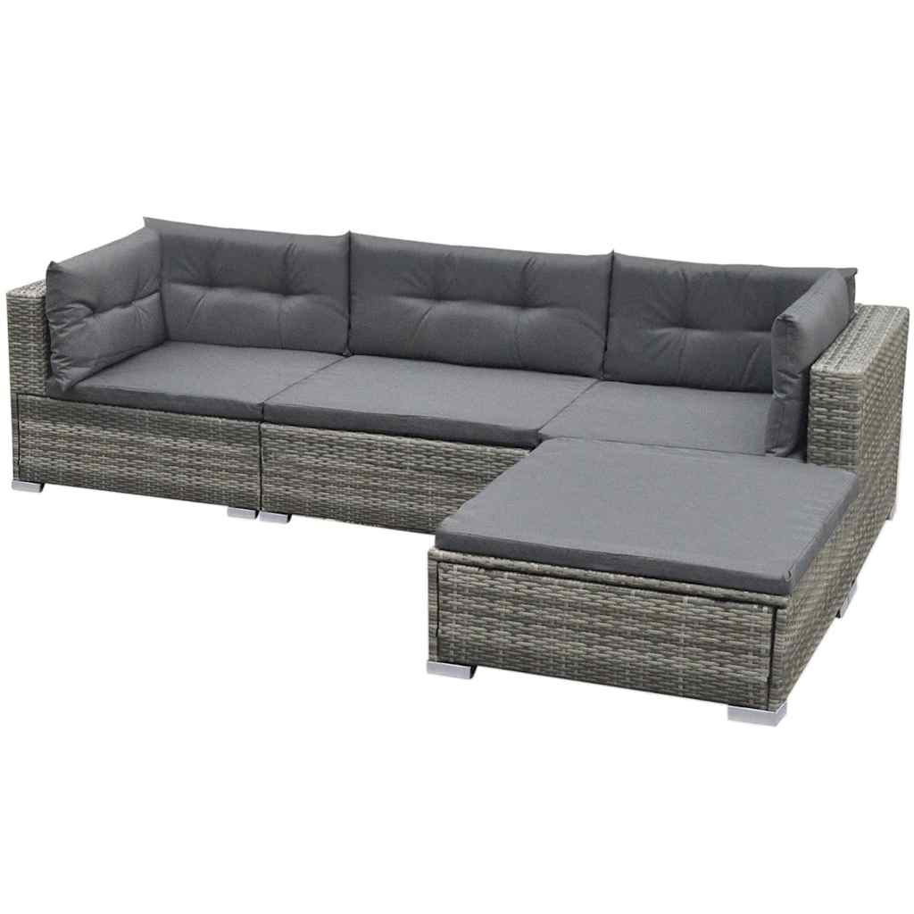 42741 vidaXL 5 Piece Garden Lounge Set with Cushions Poly Rattan Grey 4