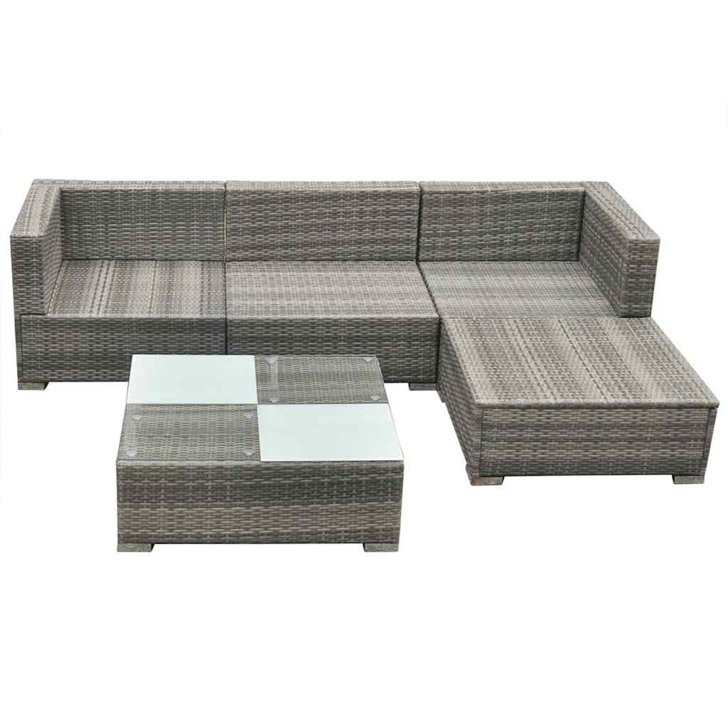 42741 vidaXL 5 Piece Garden Lounge Set with Cushions Poly Rattan Grey 5