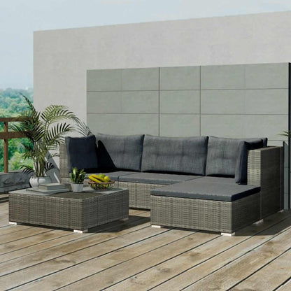 42741 vidaXL 5 Piece Garden Lounge Set with Cushions Poly Rattan Grey 1