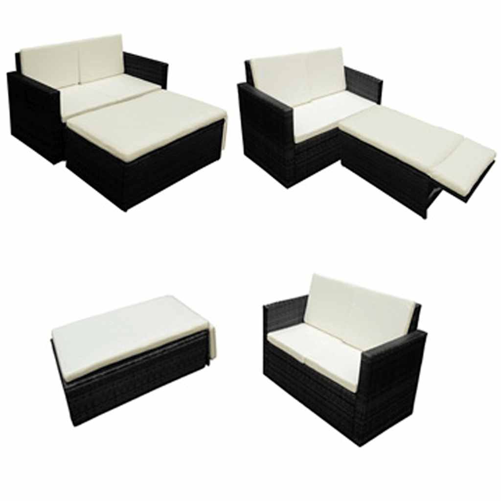 42834 vidaXL 2 Piece Garden Lounge Set with Cushions Poly Rattan Black 5