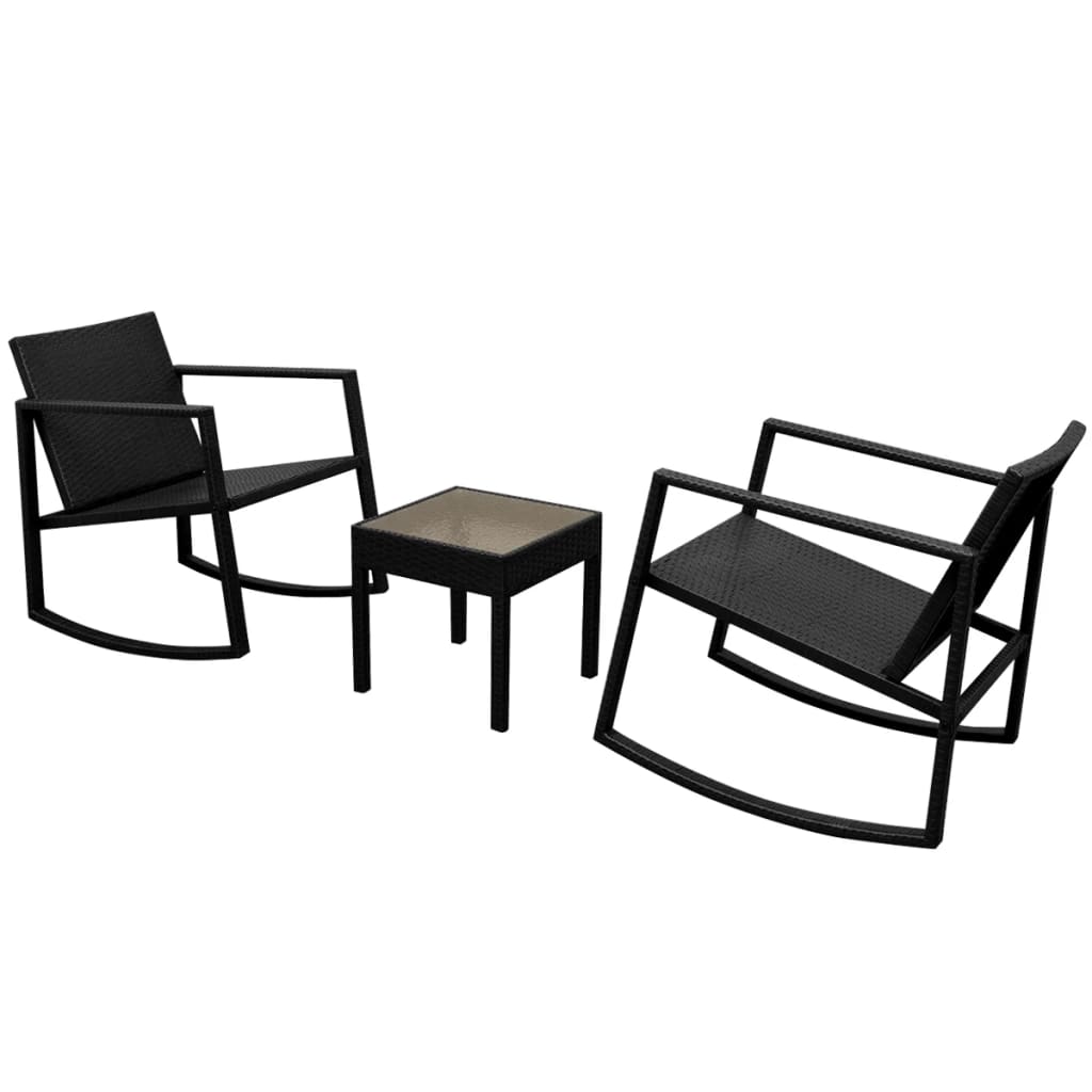 vidaXL 3 Piece Bistro Set Poly Rattan Black 2