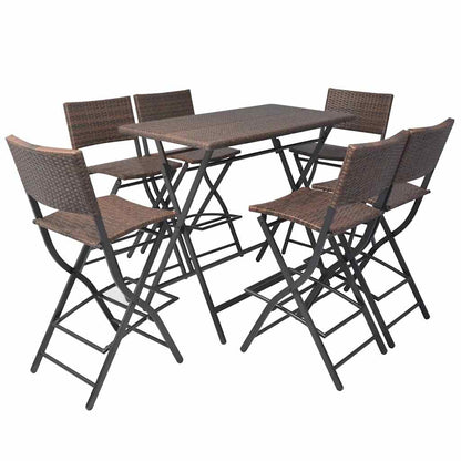 42877 vidaXL 7 Piece Folding Outdoor Dining Set Steel Poly Rattan Brown 2