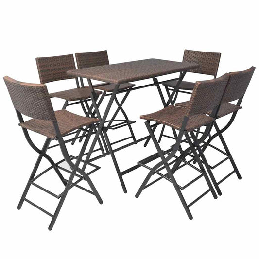 42877 vidaXL 7 Piece Folding Outdoor Dining Set Steel Poly Rattan Brown 2
