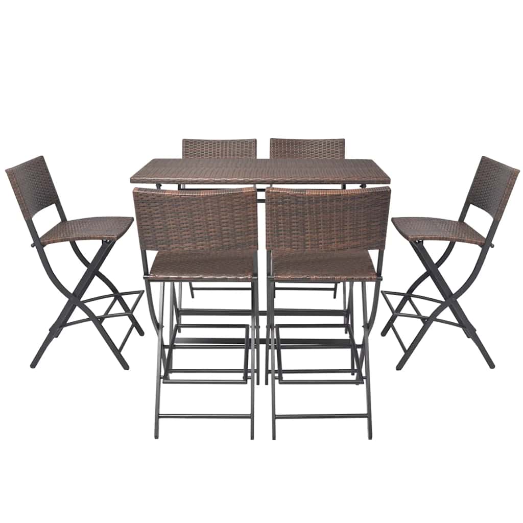 42877 vidaXL 7 Piece Folding Outdoor Dining Set Steel Poly Rattan Brown 3