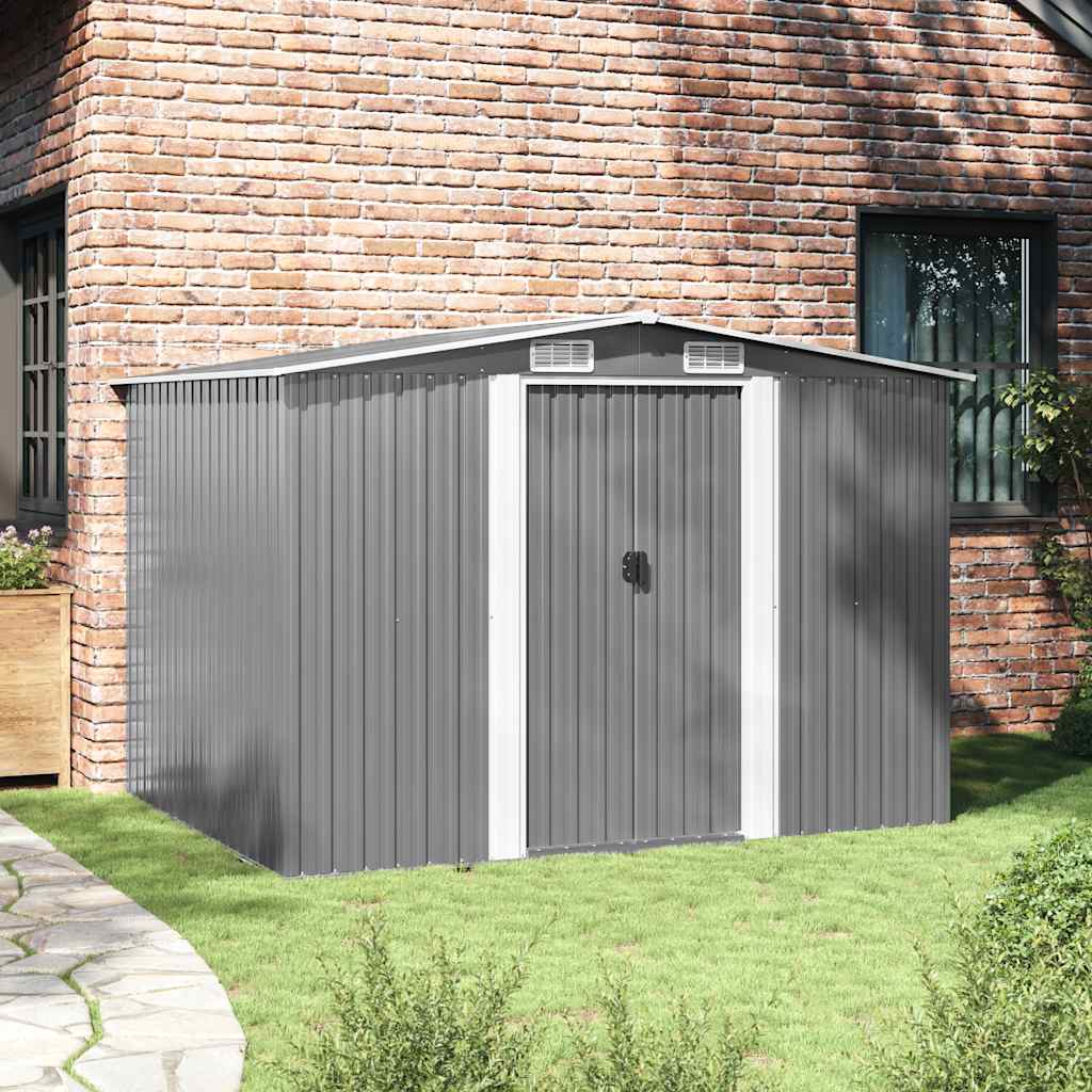 vidaXL Garden Storage Shed Grey Metal 257x205x178 cm 3