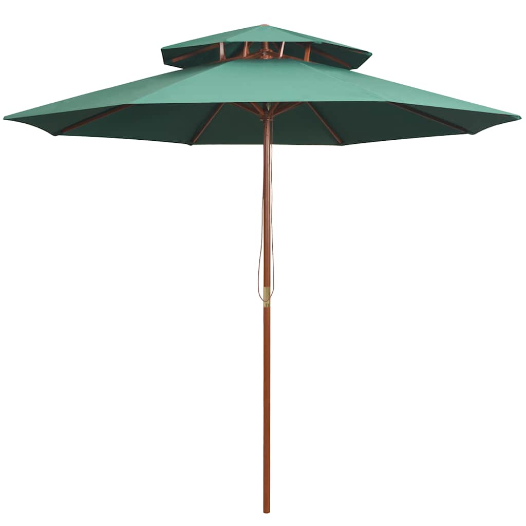 Double Decker Parasol with Wooden Pole 270 cm Green