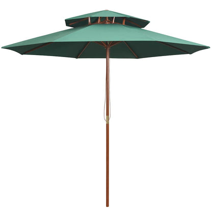 Double Decker Parasol with Wooden Pole 270 cm Green