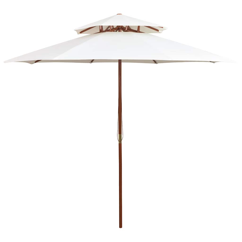Double Decker Parasol with Wooden Pole 270 cm Cream