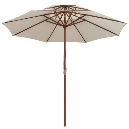 Double Decker Parasol with Wooden Pole 270 cm Cream