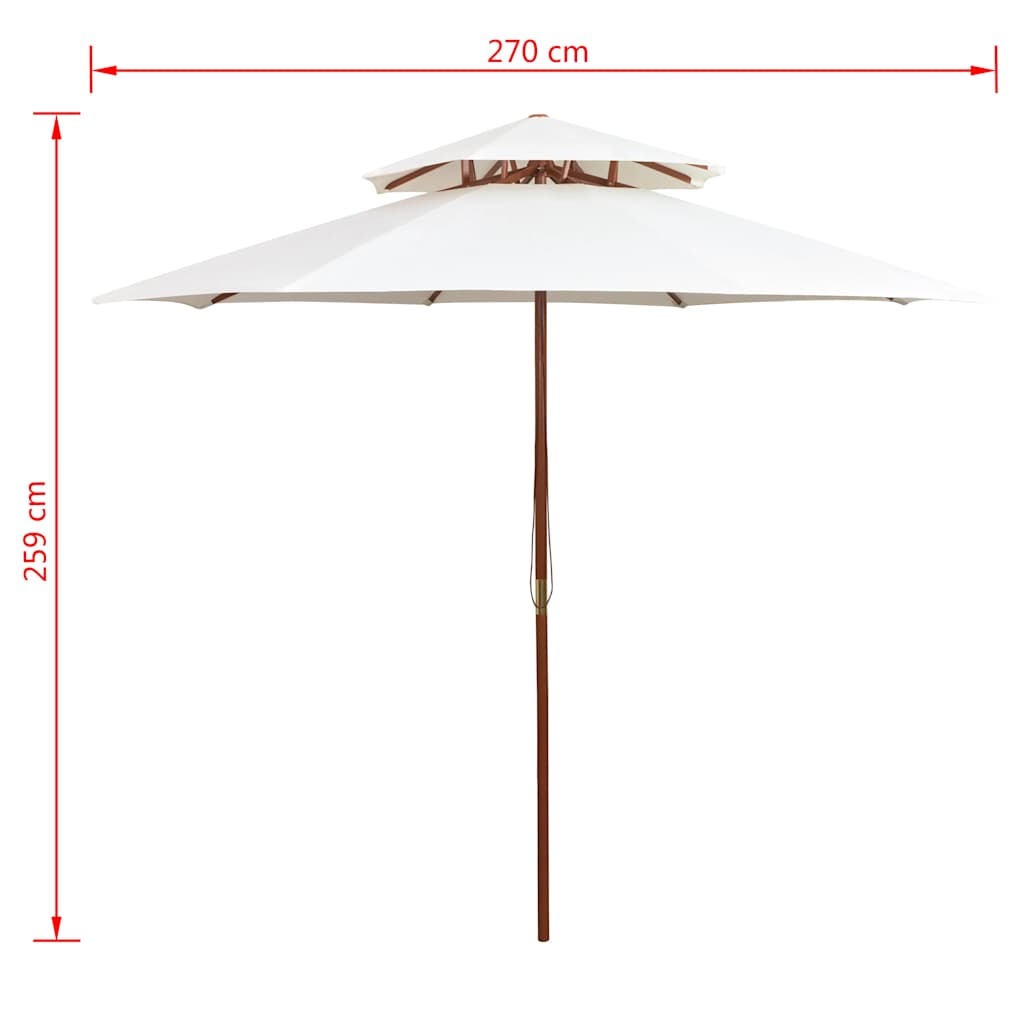 Double Decker Parasol with Wooden Pole 270 cm Cream